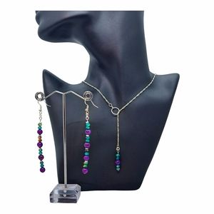 Amethyst lariat necklace with earrings set